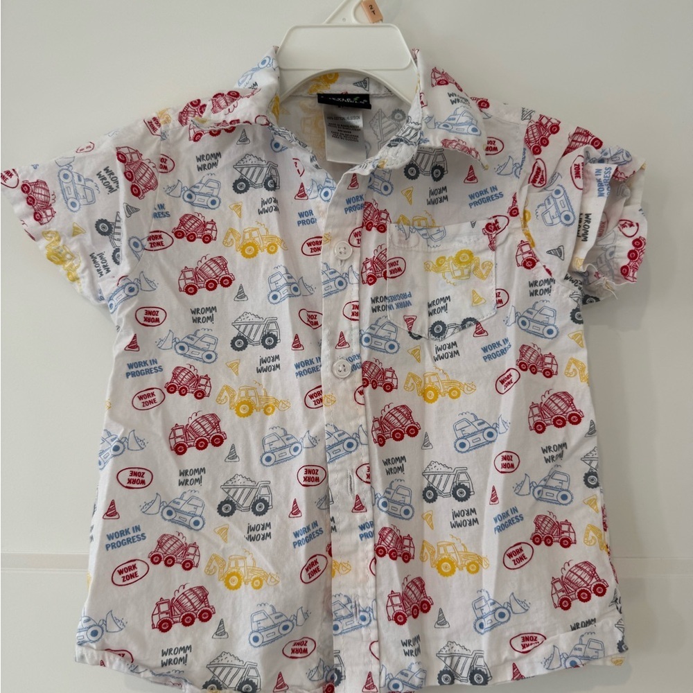 Kids Button-Front Shirt with Construction vehicles